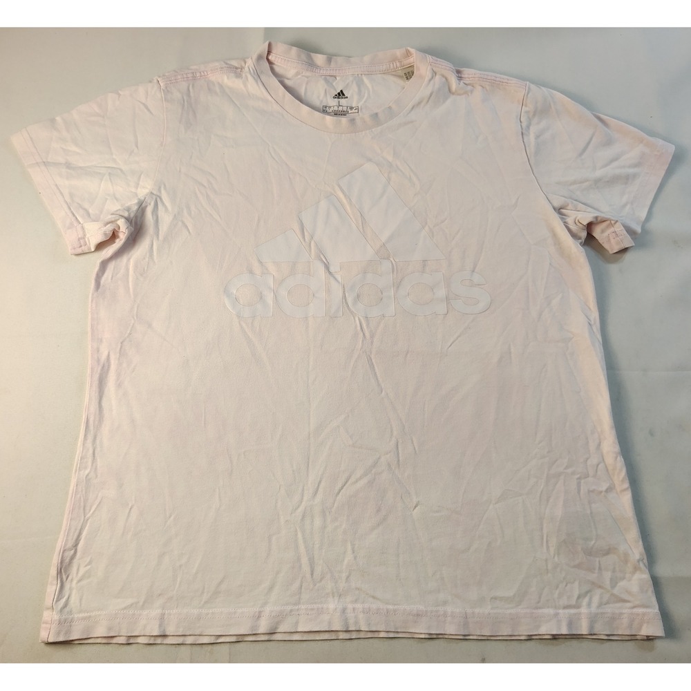 Adidas Womens Light Pink Tonal Logo Graphic Tee Short Sleeve Shirt GL0726 Size L